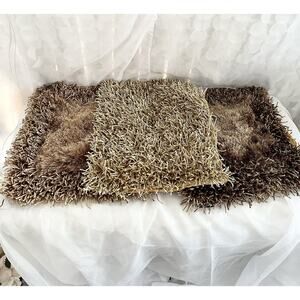 Set Of 3 BEIGE SHAGGY Square Throw Accent Pillows Carlo Perazzi Designer MODERN